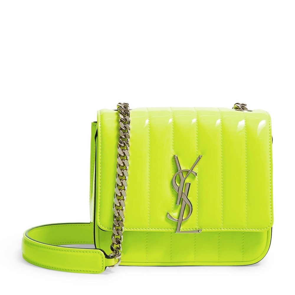 YSL Neon Yellow Small Leather Vicky Shoulder Bag